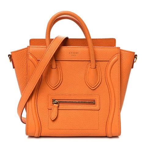 CELINE Drummed Calfskin Nano Luggage Bright Orange